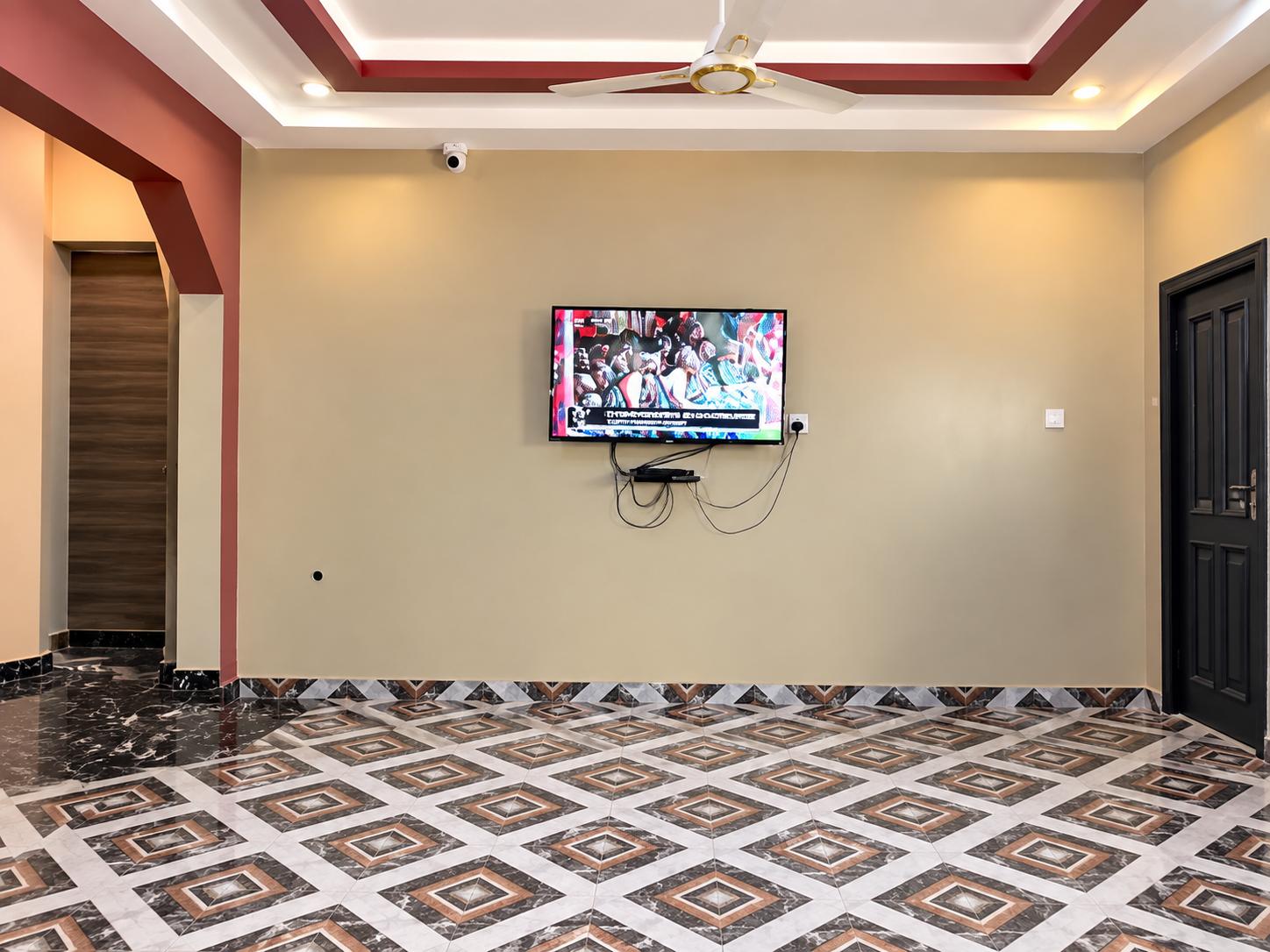 Reception television and seating area