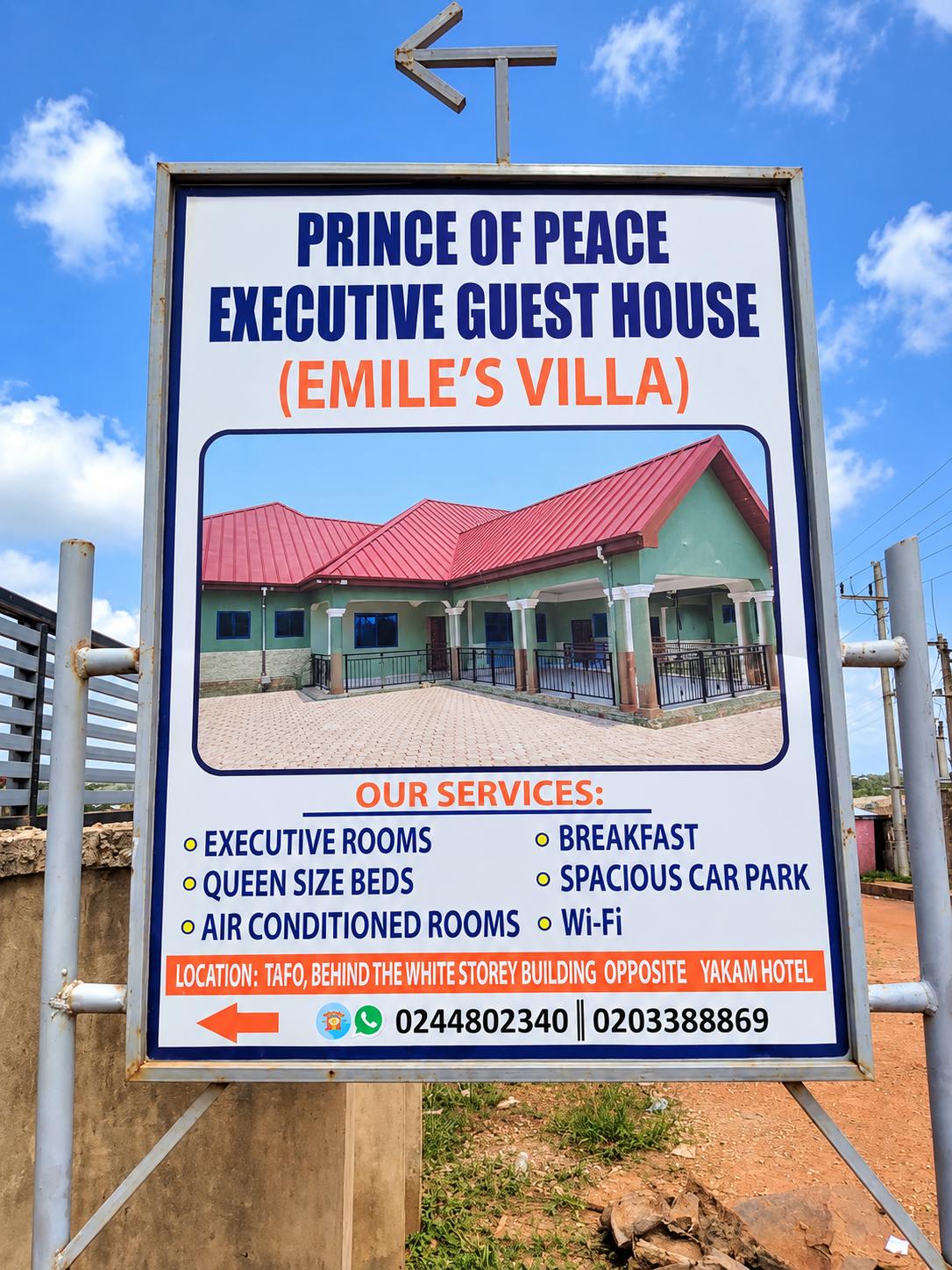 Prince of Peace Executive Guest House sign